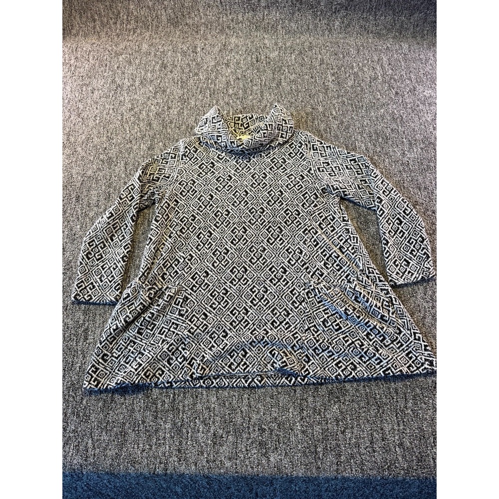 Erin London Tunic Sweater Womens Medium White Black Geometric Knitted Cowl Neck